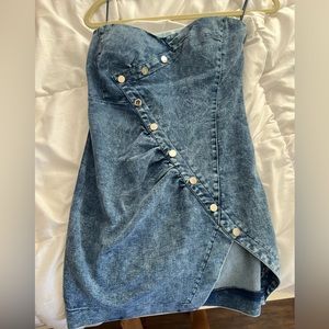 mini denim strapless dress
